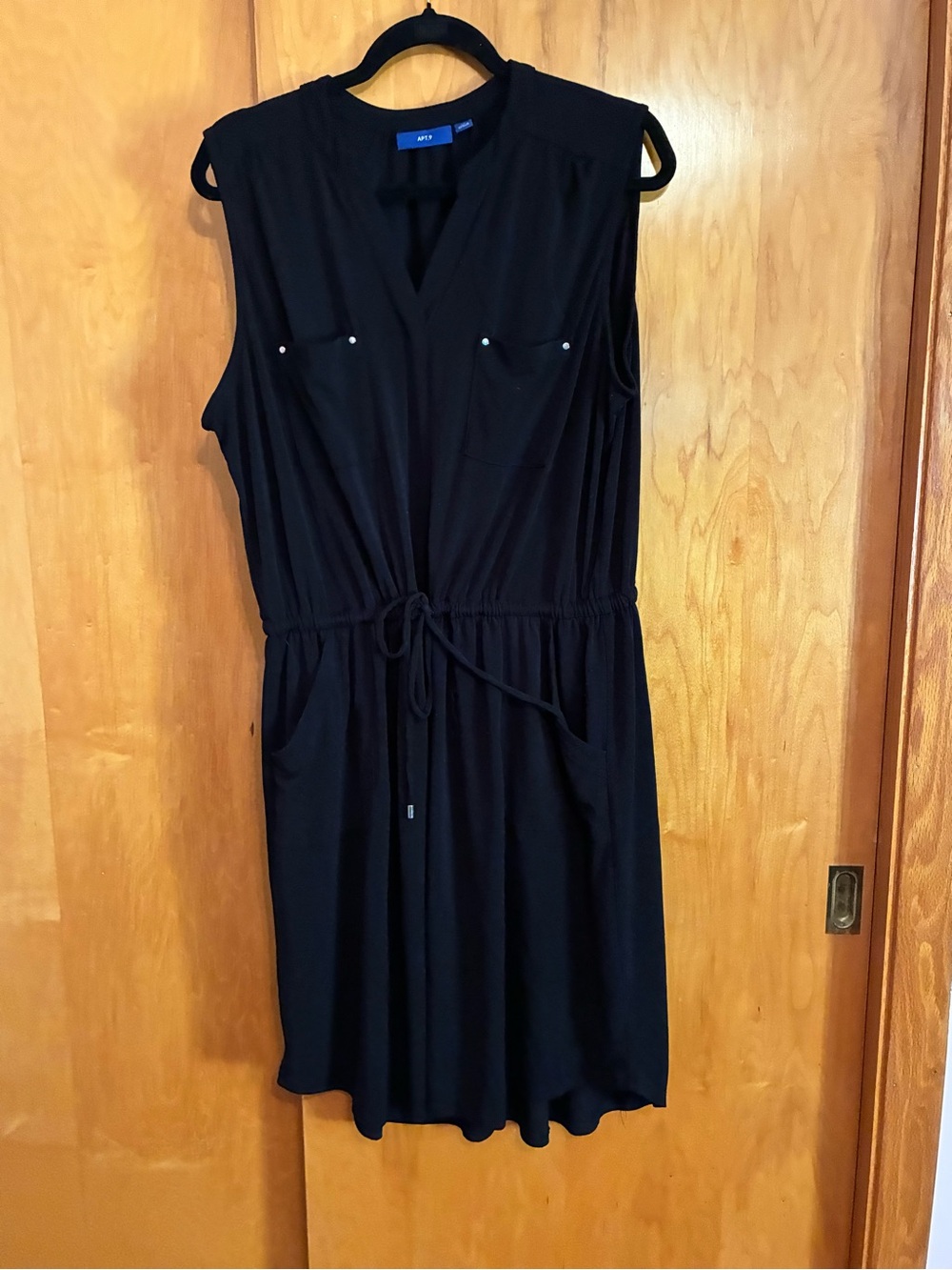 Apt. 9 Black Sleeveless V-Neck Drawstring Waist Dress